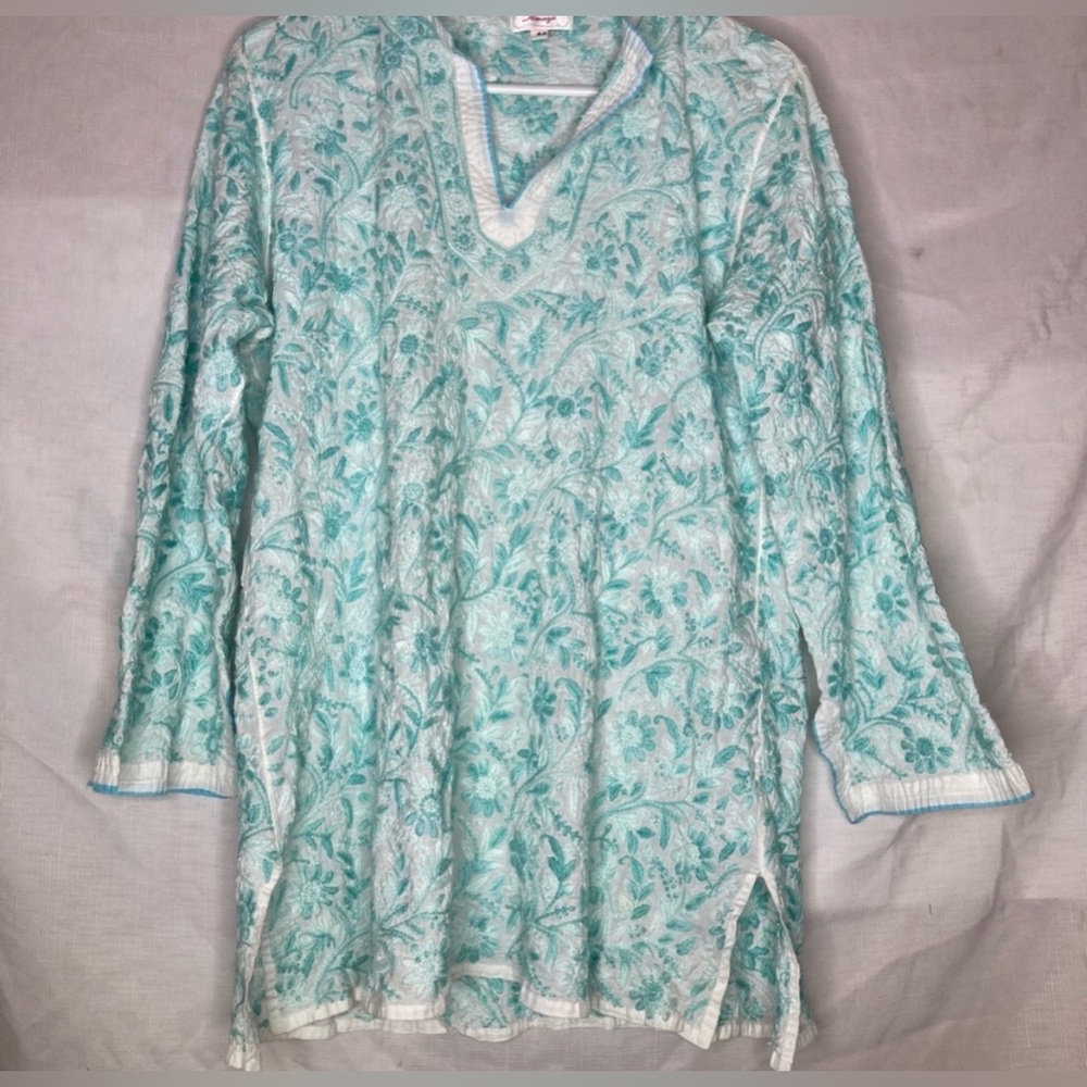 Amaya Brand Womens Beautifully Detailed Embroidered Tunic Size Large Turquoise